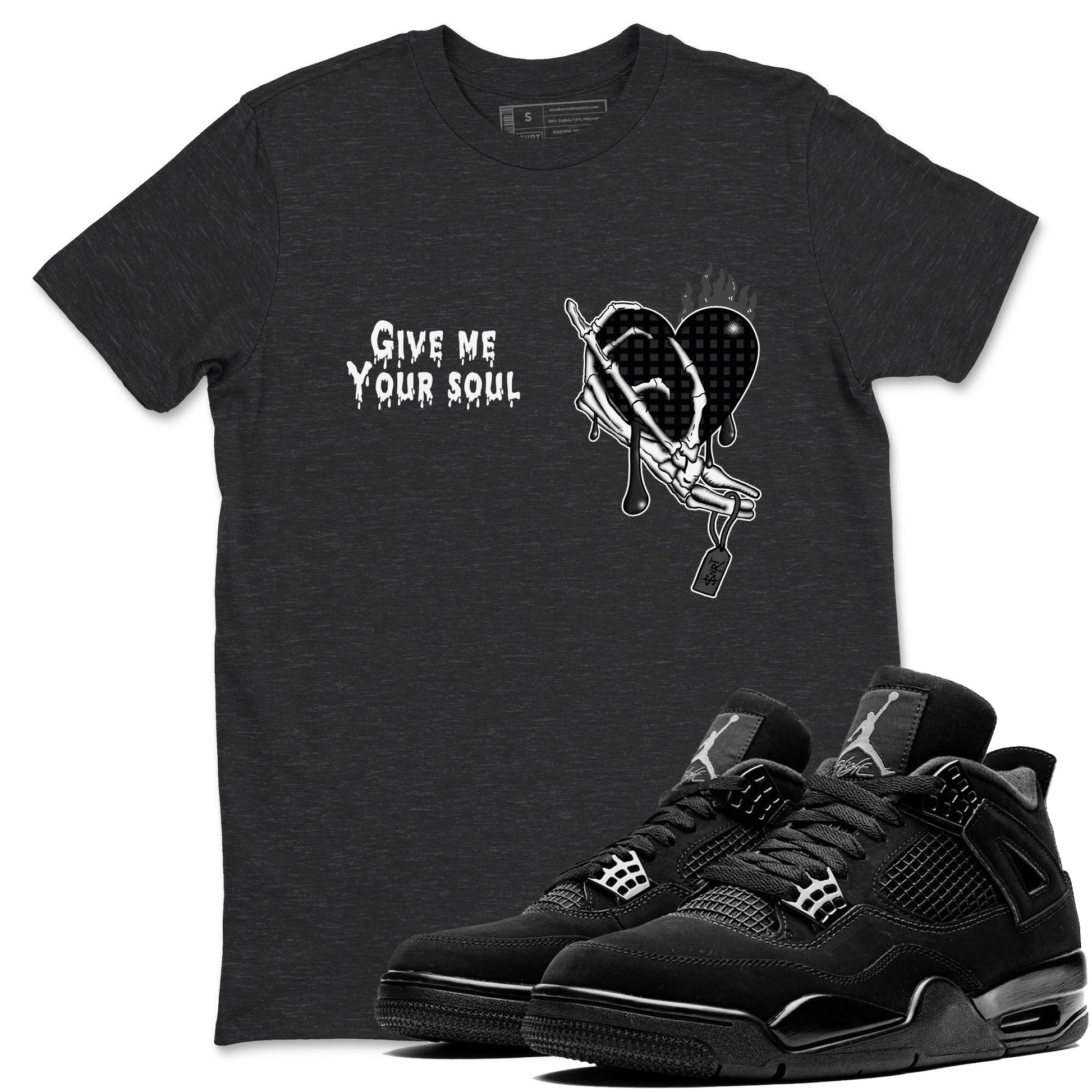 4s Black Cat shirts to match jordans Give Me Your Soul sneaker match tees Air Jordan 4 Black Cat match shoes to clothes SNRT Sneaker Tees unisex cotton Charcoal Heather 1 shirts
