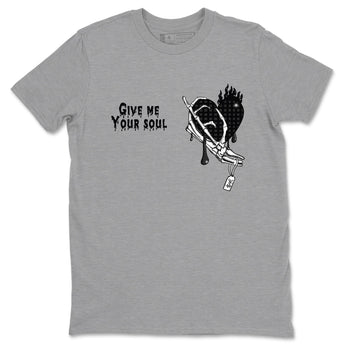 4s Black Cat shirts to match jordans Give Me Your Soul sneaker match tees Air Jordan 4 Black Cat match shoes to clothes SNRT Sneaker Tees unisex cotton Heather Grey 2 shirts