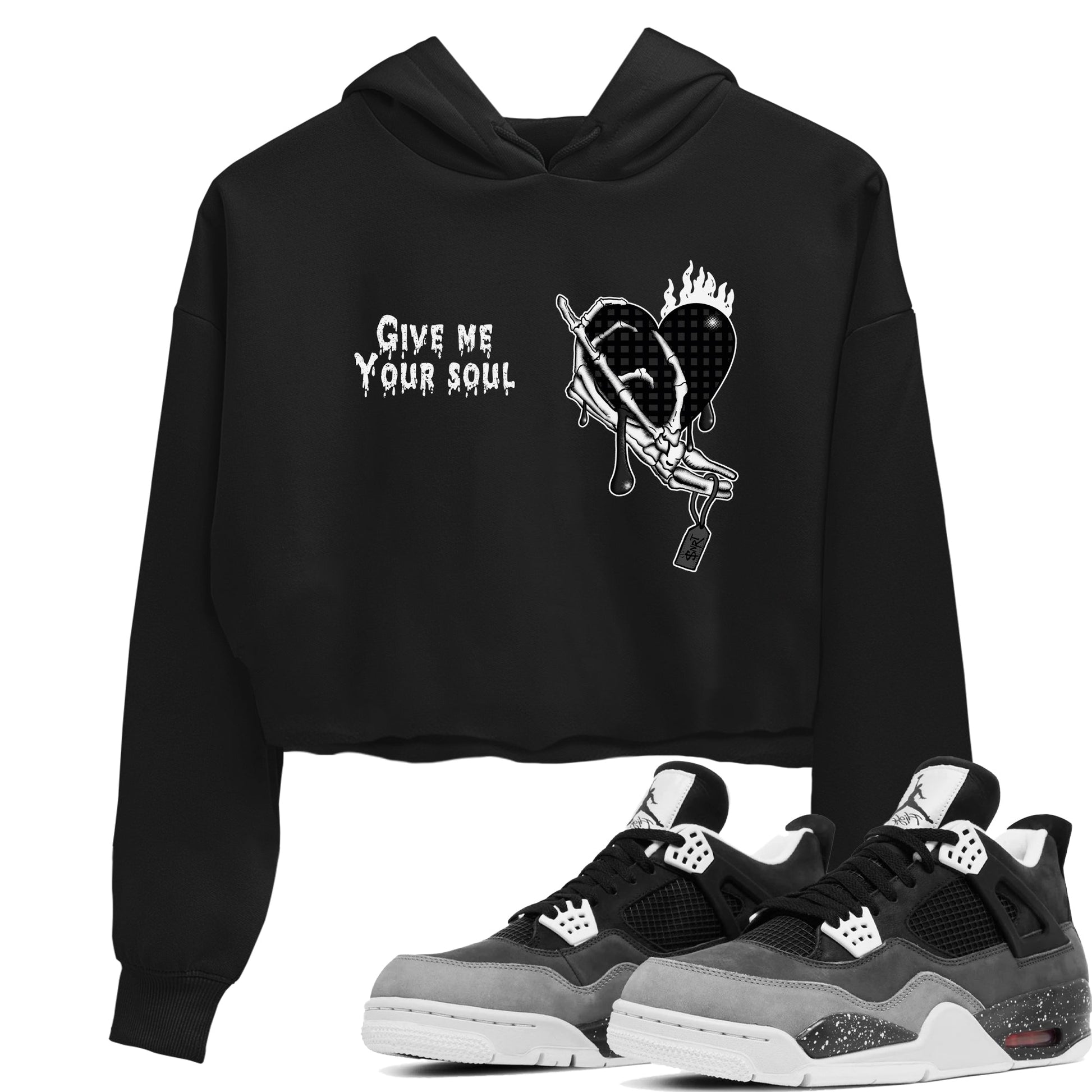 4s Fear shirts to match jordans Give Me Your Soul sneaker match tees Air Jordan 4 Retro Fear match shoes to clothes SNRT Sneaker Tees unisex cotton Black 1 crop tee