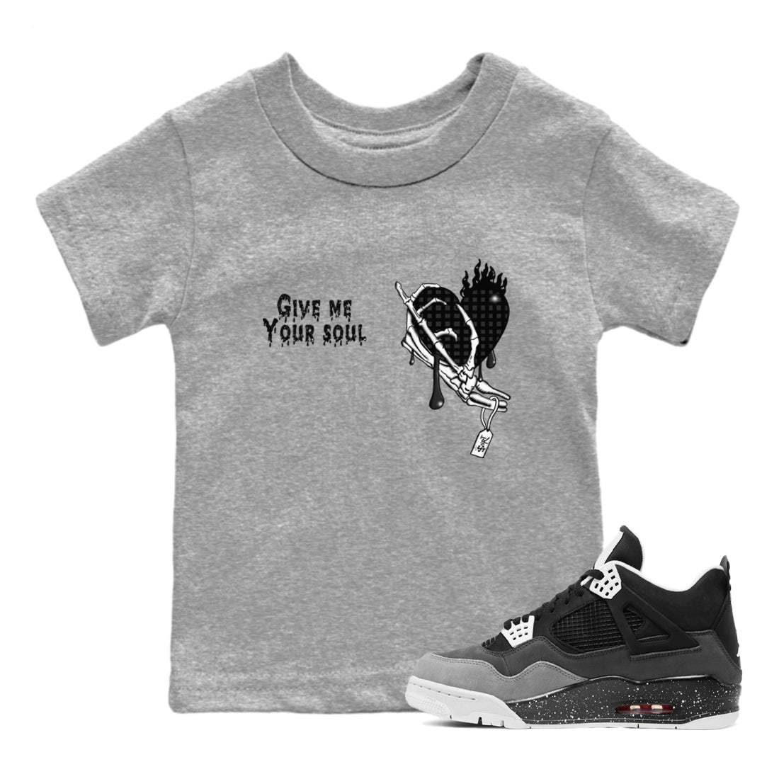 4s Fear shirts to match jordans Give Me Your Soul sneaker match tees Air Jordan 4 Retro Fear match shoes to clothes SNRT Sneaker Tees Youth Baby Heather Grey 1 tee