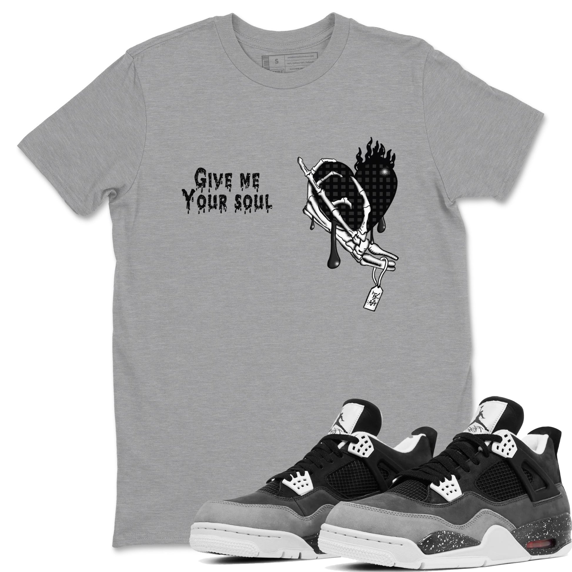 4s Fear shirts to match jordans Give Me Your Soul sneaker match tees Air Jordan 4 Retro Fear match shoes to clothes SNRT Sneaker Tees unisex cotton Heather Grey 1 shirts