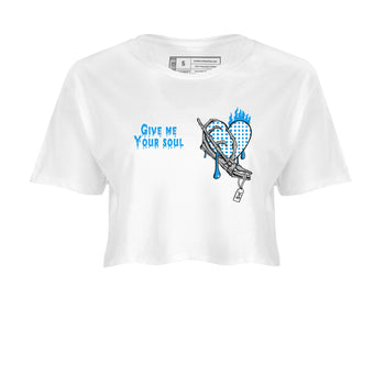 4s Military Blue shirts to match jordans Give Me Your Soul unique Halloween sneaker tee Air Jordan 4 Military Blue SNRT Sneaker Release Tees unisex cotton White 2 Crop Shirts