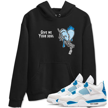 4s Military Blue shirts to match jordans Give Me Your Soul unique Halloween sneaker tee Air Jordan 4 Military Blue SNRT Sneaker Release Tees unisex cotton Black 1 crew neck shirts