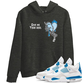 4s Military Blue shirts to match jordans Give Me Your Soul unique Halloween sneaker tee Air Jordan 4 Military Blue SNRT Sneaker Release Tees unisex cotton Charcoal Heather 1 crew neck shirts