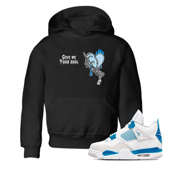 4s Military Blue shirts to match jordans Give Me Your Soul unique Halloween sneaker tee Air Jordan 4 Military Blue SNRT Sneaker Release Tees Youth Baby Black 1 crew neck shirts