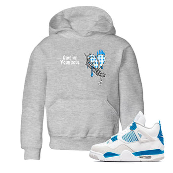 4s Military Blue shirts to match jordans Give Me Your Soul unique Halloween sneaker tee Air Jordan 4 Military Blue SNRT Sneaker Release Tees Youth Baby Heather Grey 1 crew neck shirts