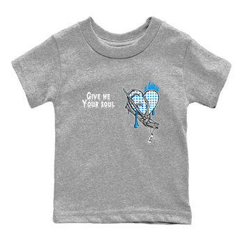 4s Military Blue shirts to match jordans Give Me Your Soul unique Halloween sneaker tee Air Jordan 4 Military Blue SNRT Sneaker Release Tees Youth Baby Heather Grey 2 crew neck shirts