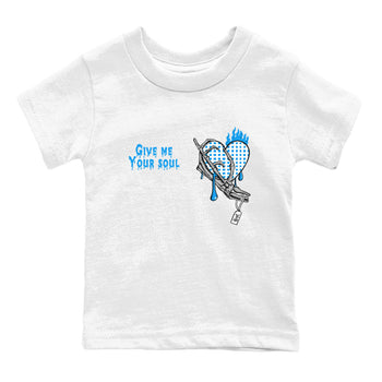 4s Military Blue shirts to match jordans Give Me Your Soul unique Halloween sneaker tee Air Jordan 4 Military Blue SNRT Sneaker Release Tees Youth Baby White 2 crew neck shirts