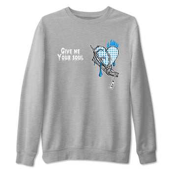 4s Military Blue shirts to match jordans Give Me Your Soul unique Halloween sneaker tee Air Jordan 4 Military Blue SNRT Sneaker Release Tees unisex cotton Heather Grey 2 crew neck shirts