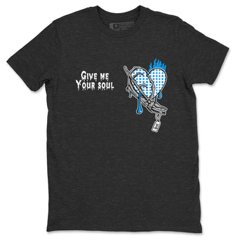 4s Military Blue shirts to match jordans Give Me Your Soul unique Halloween sneaker tee Air Jordan 4 Military Blue SNRT Sneaker Release Tees unisex cotton Charcoal Heather 2 crew neck shirts