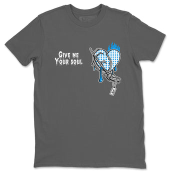 4s Military Blue shirts to match jordans Give Me Your Soul unique Halloween sneaker tee Air Jordan 4 Military Blue SNRT Sneaker Release Tees unisex cotton Cool Grey 2 crew neck shirts