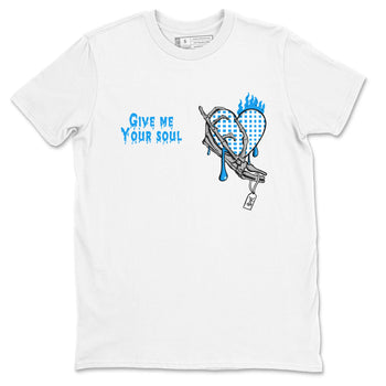 4s Military Blue shirts to match jordans Give Me Your Soul unique Halloween sneaker tee Air Jordan 4 Military Blue SNRT Sneaker Release Tees unisex cotton White 2 crew neck shirts