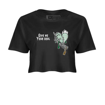 4s Pine Green shirts to match jordans Give Me Your Soul unique Halloween sneaker tee Air Jordan 4 Pine Green SNRT Sneaker Release Tees unisex cotton Black 2 Crop Shirts
