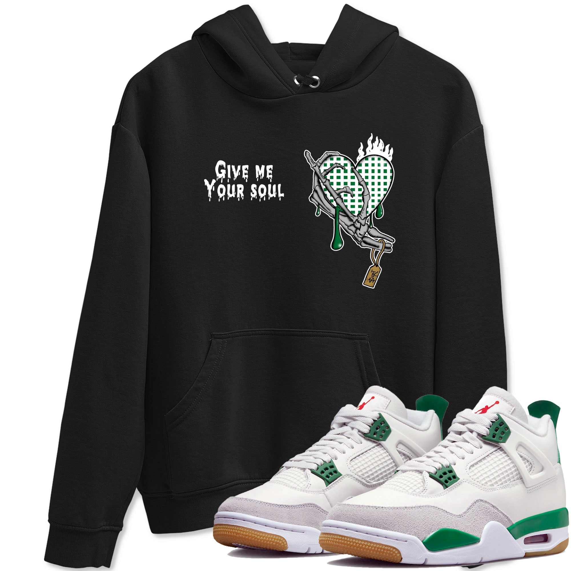 4s Pine Green shirts to match jordans Give Me Your Soul unique Halloween sneaker tee Air Jordan 4 Pine Green SNRT Sneaker Release Tees unisex cotton Black 1 crew neck shirts