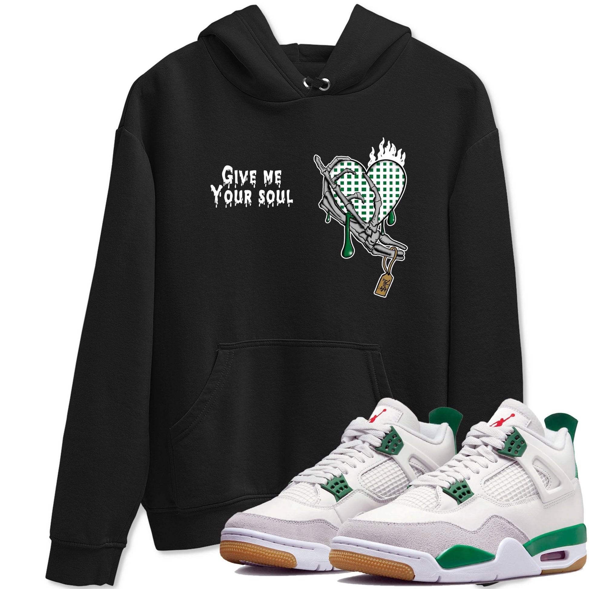 4s Pine Green shirts to match jordans Give Me Your Soul unique Halloween sneaker tee Air Jordan 4 Pine Green SNRT Sneaker Release Tees unisex cotton Black 1 crew neck shirts