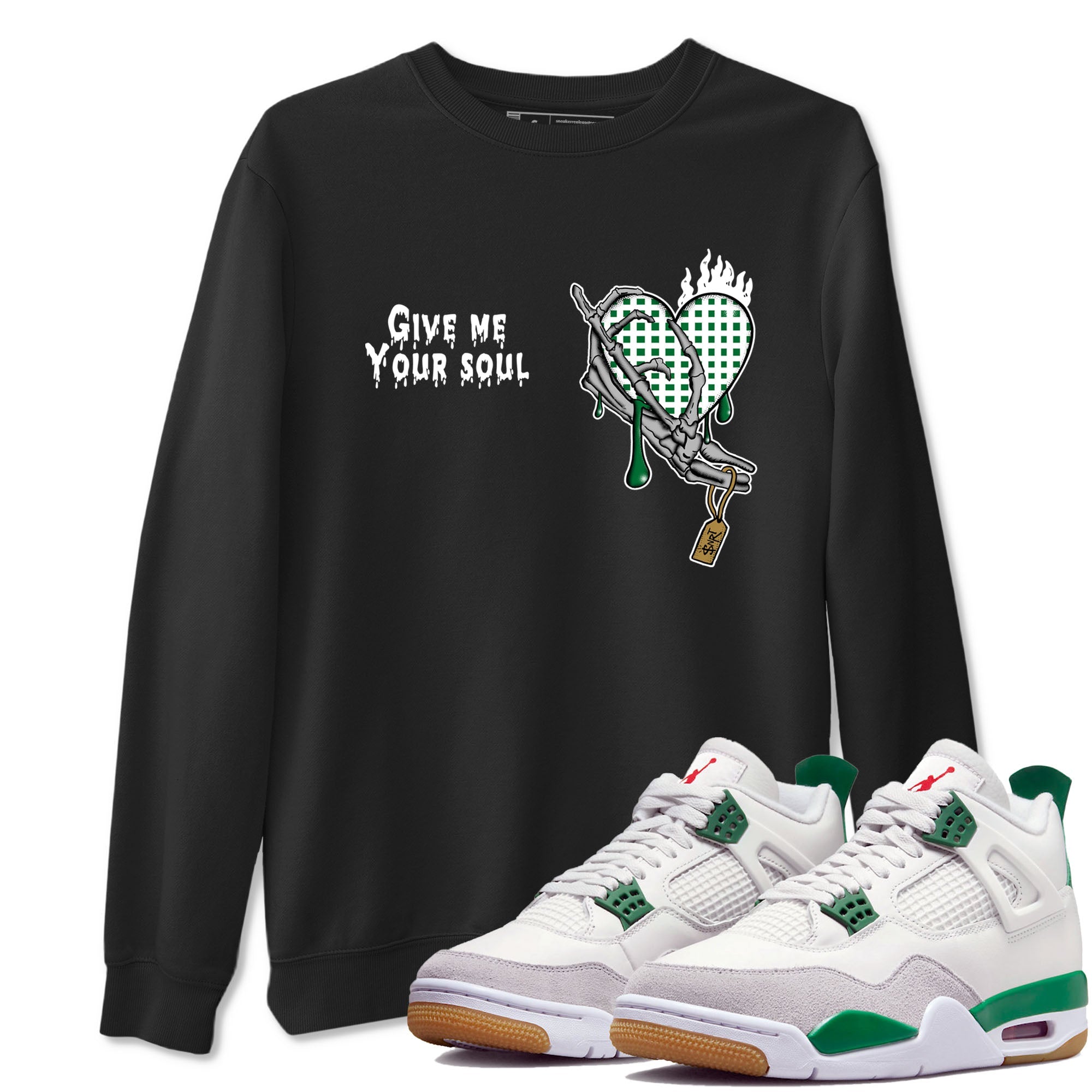4s Pine Green shirts to match jordans Give Me Your Soul unique Halloween sneaker tee Air Jordan 4 Pine Green SNRT Sneaker Release Tees unisex cotton Black 1 crew neck shirts
