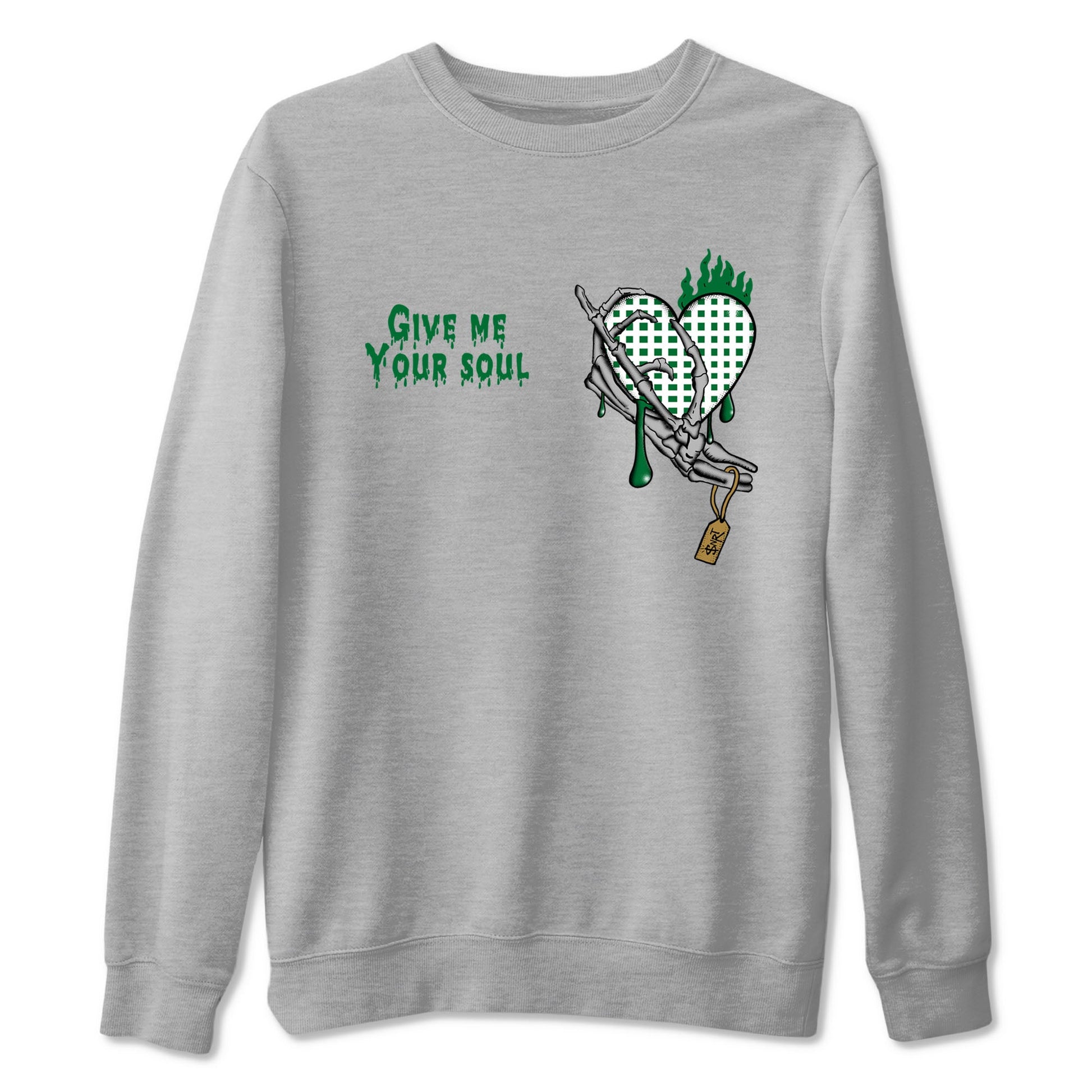 4s Pine Green shirts to match jordans Give Me Your Soul unique Halloween sneaker tee Air Jordan 4 Pine Green SNRT Sneaker Release Tees unisex cotton Heather Grey 2 crew neck shirts