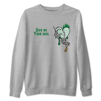 4s Pine Green shirts to match jordans Give Me Your Soul unique Halloween sneaker tee Air Jordan 4 Pine Green SNRT Sneaker Release Tees unisex cotton Heather Grey 2 crew neck shirts