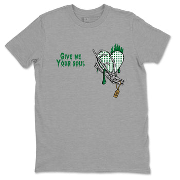 4s Pine Green shirts to match jordans Give Me Your Soul unique Halloween sneaker tee Air Jordan 4 Pine Green SNRT Sneaker Release Tees unisex cotton Heather Grey 2 crew neck shirts