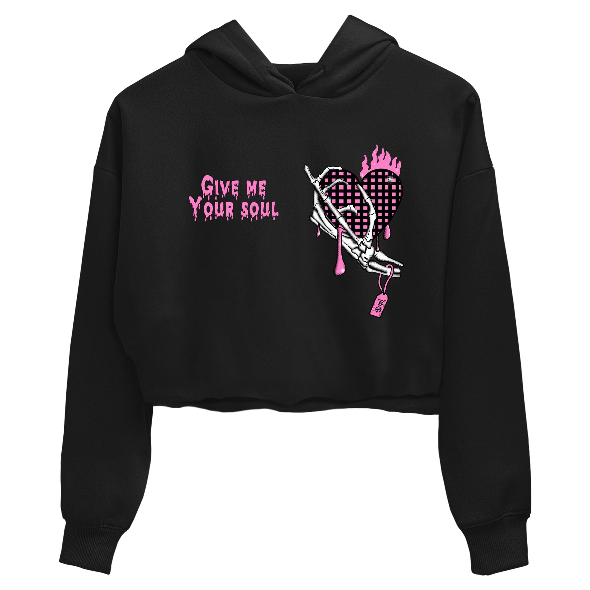 Perfect Valentine's Day Gifts graphic tee  – Sneaker Tees To Match Air Jordan 4 Pink Thunder – Give Me Your Soul Crop T-Shirt Black 2