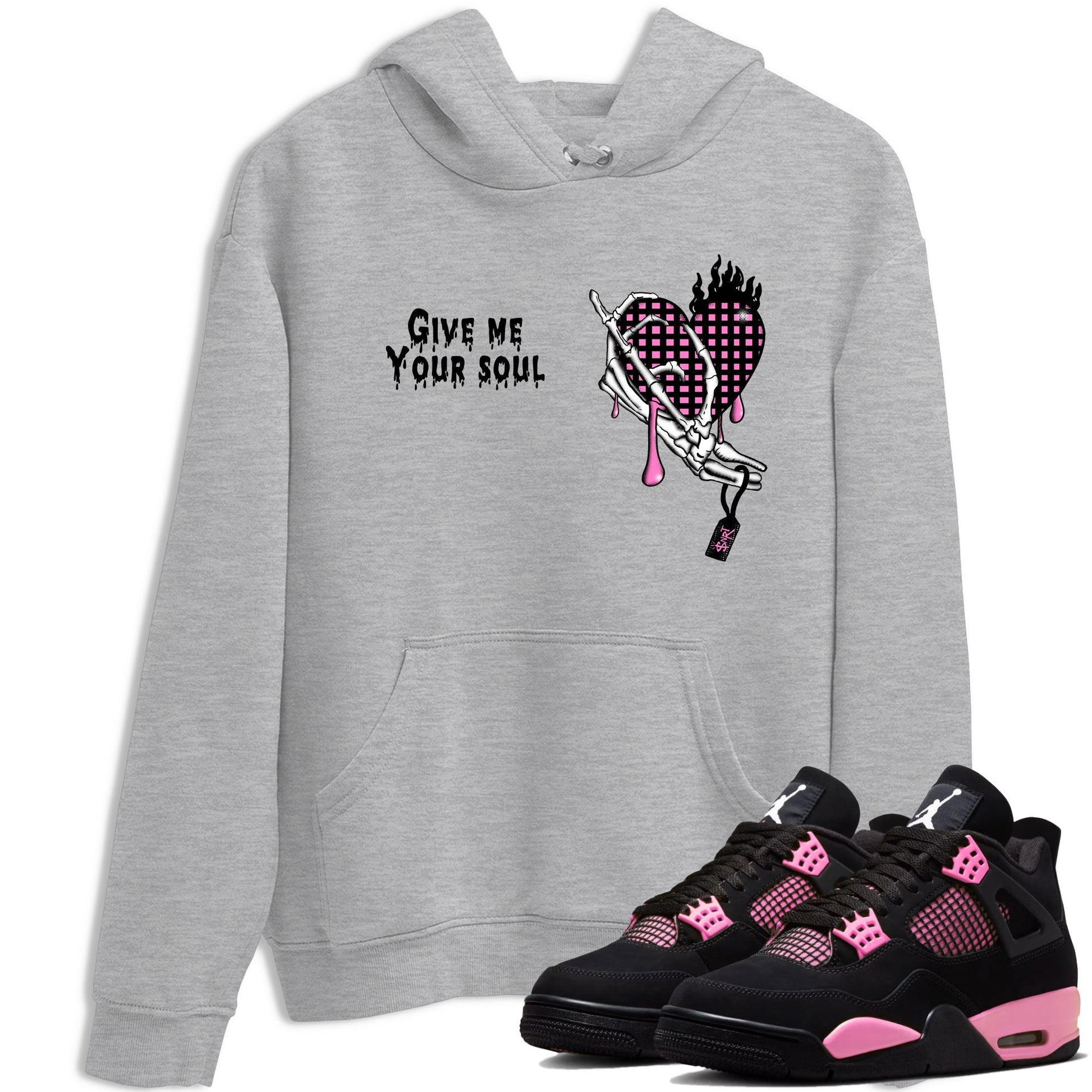 Perfect Valentine's Day Gifts graphic tee  – Sneaker Tees To Match Air Jordan 4 Pink Thunder – Give Me Your Soul Tee Heather Grey 1