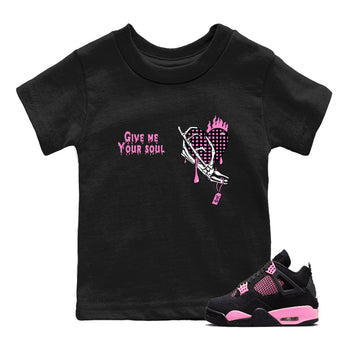 Perfect Valentine's Day Gifts graphic tee  – Sneaker Tees To Match Air Jordan 4 Pink Thunder – Give Me Your Soul Kids Graphic T-Shirt Black 1