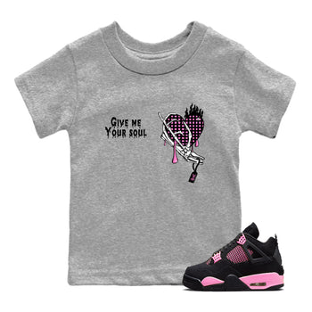Perfect Valentine's Day Gifts graphic tee  – Sneaker Tees To Match Air Jordan 4 Pink Thunder – Give Me Your Soul Kids Graphic T-Shirt Heather Grey 1