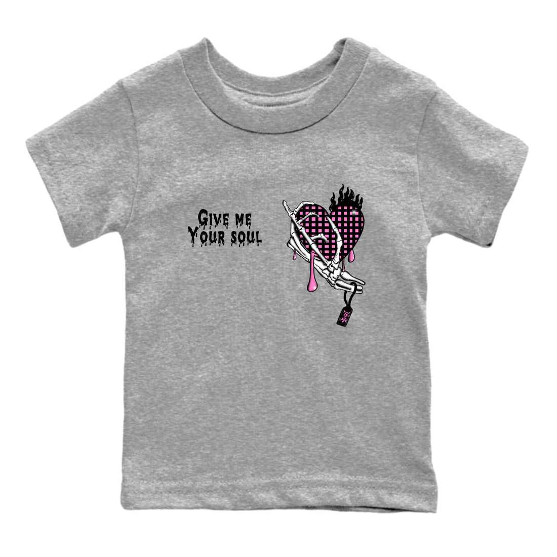 Perfect Valentine's Day Gifts graphic tee  – Sneaker Tees To Match Air Jordan 4 Pink Thunder – Give Me Your Soul Kids Graphic T-Shirt Heather Grey 2