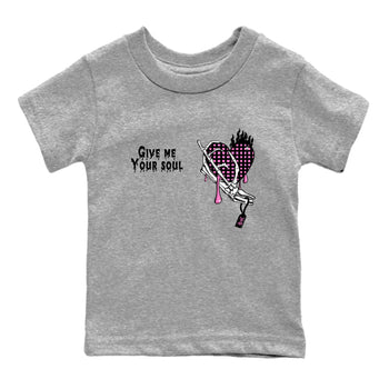 Perfect Valentine's Day Gifts graphic tee  – Sneaker Tees To Match Air Jordan 4 Pink Thunder – Give Me Your Soul Kids Graphic T-Shirt Heather Grey 2