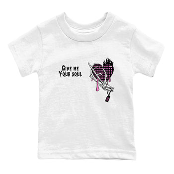Perfect Valentine's Day Gifts graphic tee  – Sneaker Tees To Match Air Jordan 4 Pink Thunder – Give Me Your Soul Kids Graphic T-Shirt White 2