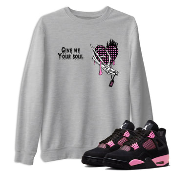 Perfect Valentine's Day Gifts graphic tee  – Sneaker Tees To Match Air Jordan 4 Pink Thunder – Give Me Your Soul Tee Heather Grey 1