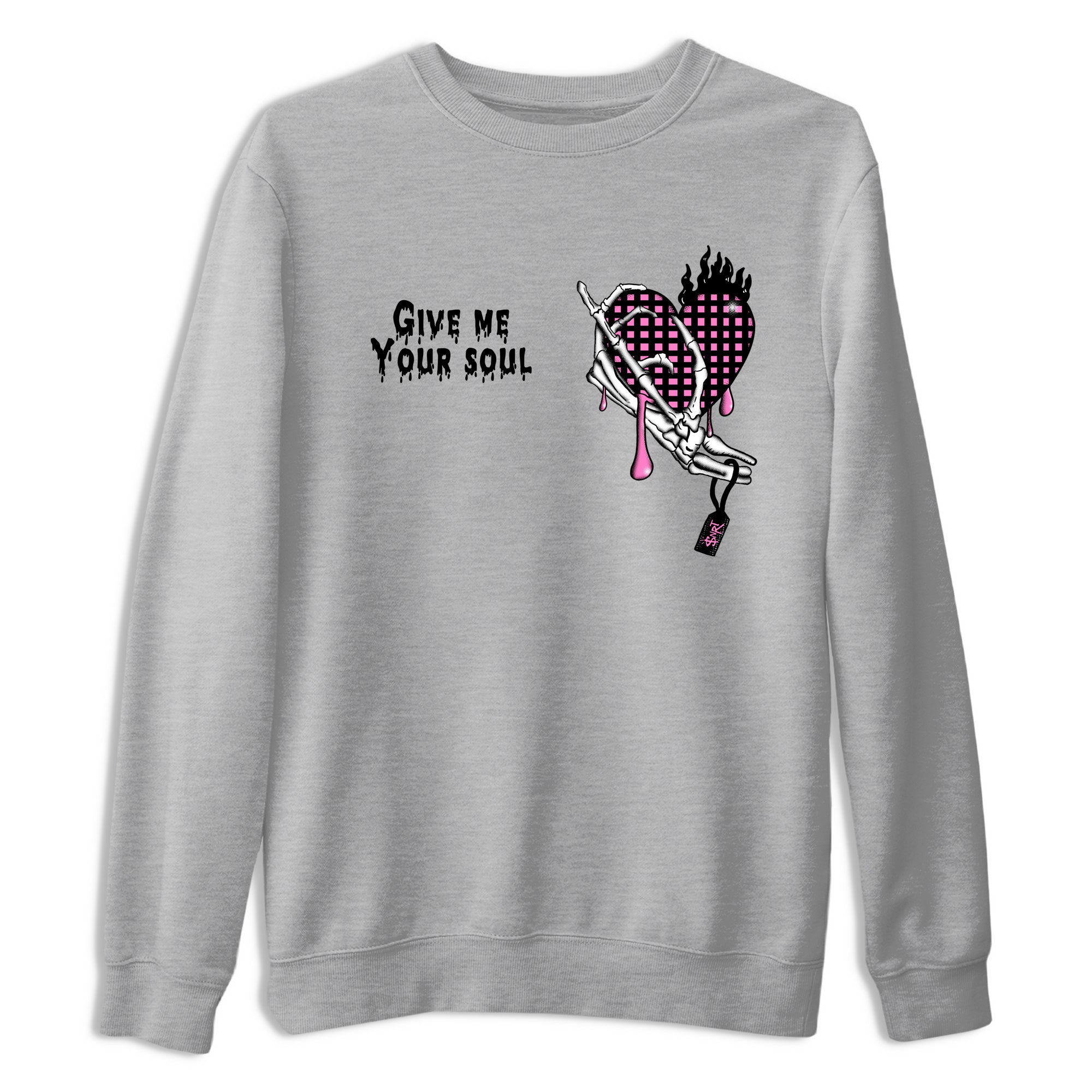 Perfect Valentine's Day Gifts graphic tee  – Sneaker Tees To Match Air Jordan 4 Pink Thunder – Give Me Your Soul Tee Heather Grey 2