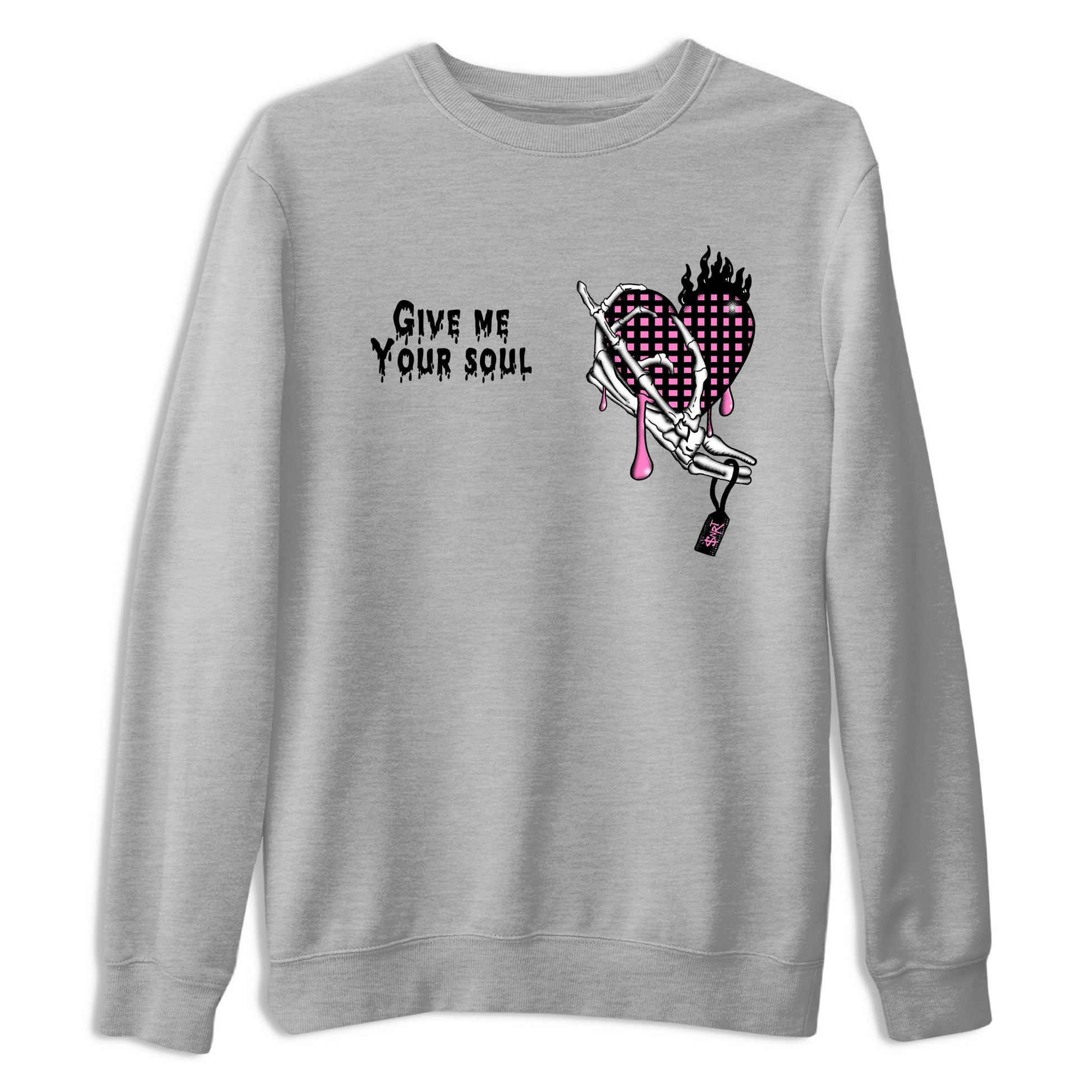 Perfect Valentine's Day Gifts graphic tee  – Sneaker Tees To Match Air Jordan 4 Pink Thunder – Give Me Your Soul Tee Heather Grey 2