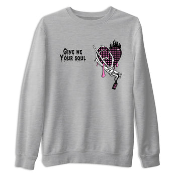 Perfect Valentine's Day Gifts graphic tee  – Sneaker Tees To Match Air Jordan 4 Pink Thunder – Give Me Your Soul Tee Heather Grey 2