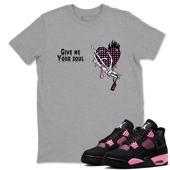 Perfect Valentine's Day Gifts graphic tee  – Sneaker Tees To Match Air Jordan 4 Pink Thunder – Give Me Your Soul Tee Heather Grey 1