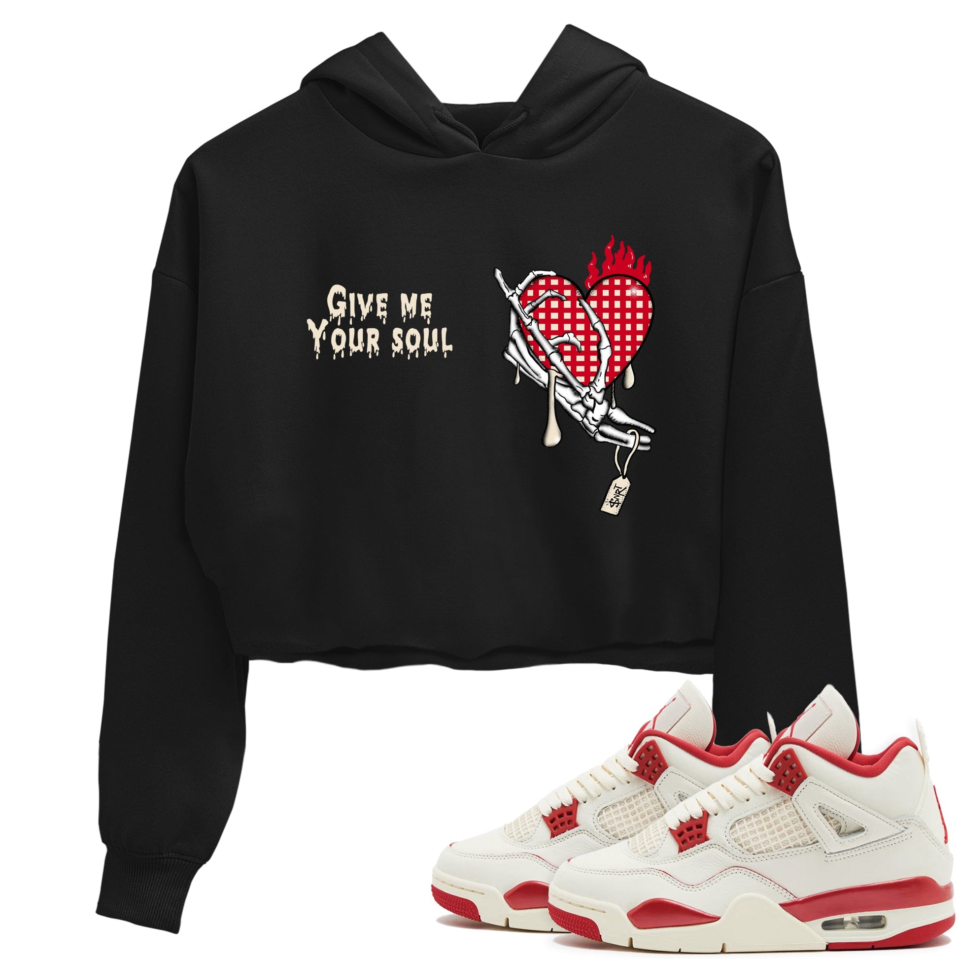 Perfect Valentine's Day Gifts graphic tee  – Graphic Tees To Match Air Jordan 4 Valentines Day – Give Me Your Soul Crop T-Shirt Black 1
