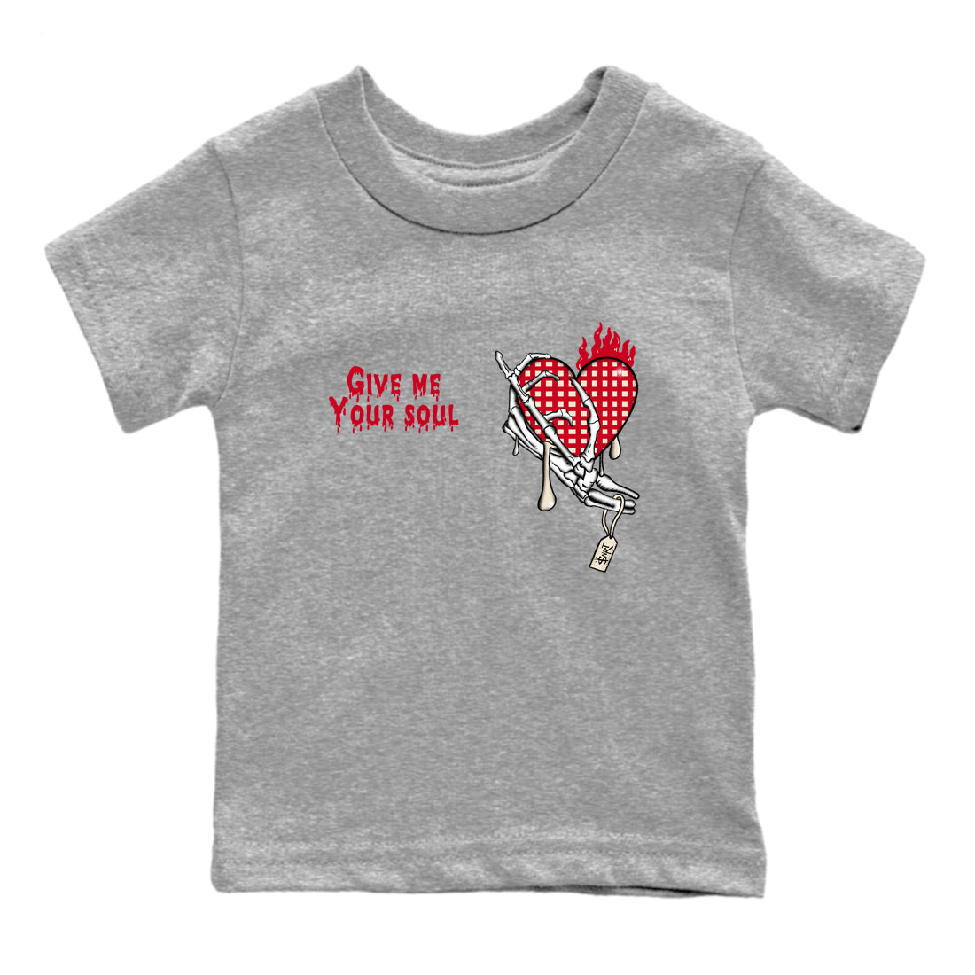 Perfect Valentine's Day Gifts graphic tee  – Graphic Tees To Match Air Jordan 4 Valentines Day – Give Me Your Soul Kids Graphic T-Shirt Heather Grey 2