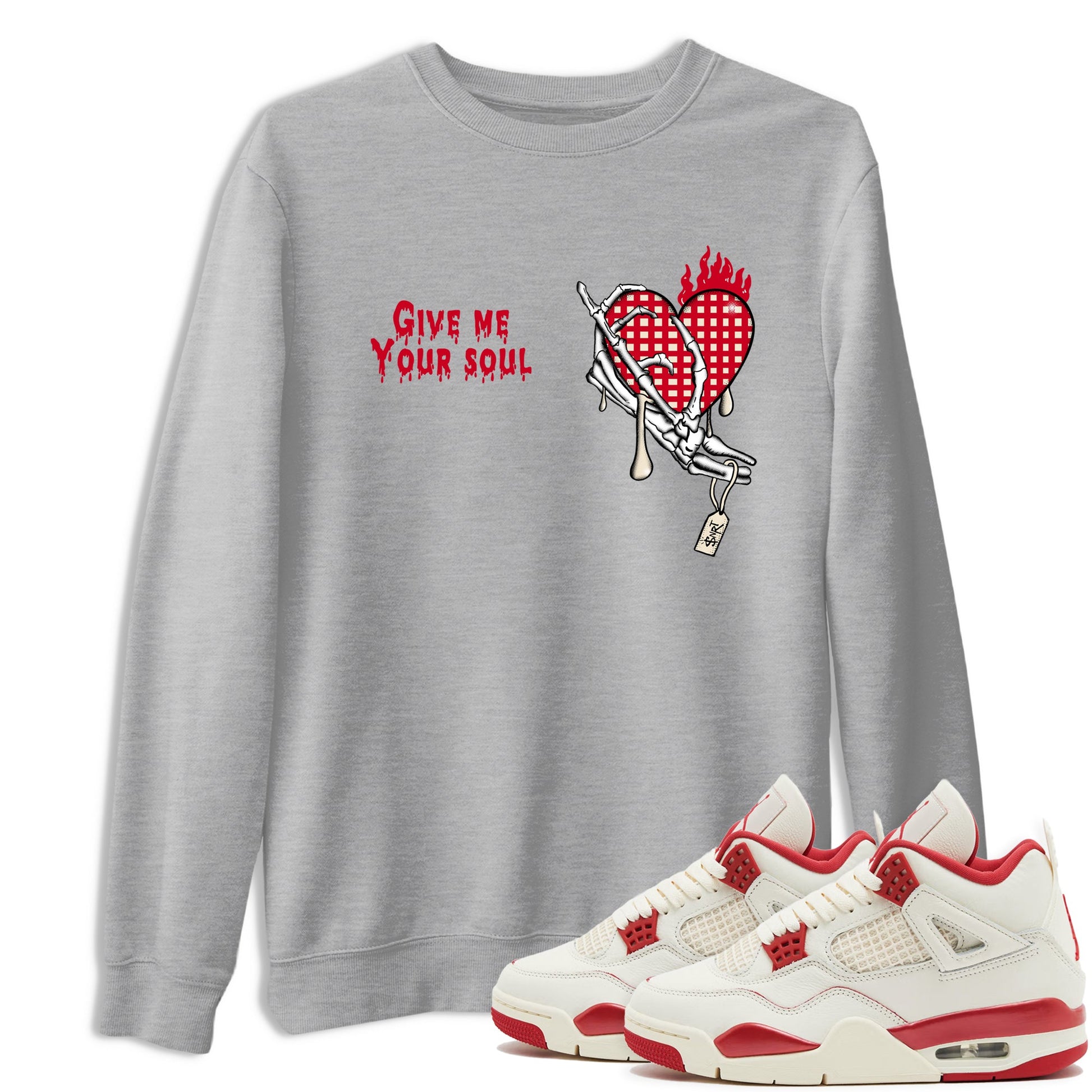 Perfect Valentine's Day Gifts graphic tee  – Graphic Tees To Match Air Jordan 4 Valentines Day – Give Me Your Soul Tee Heather Grey 1