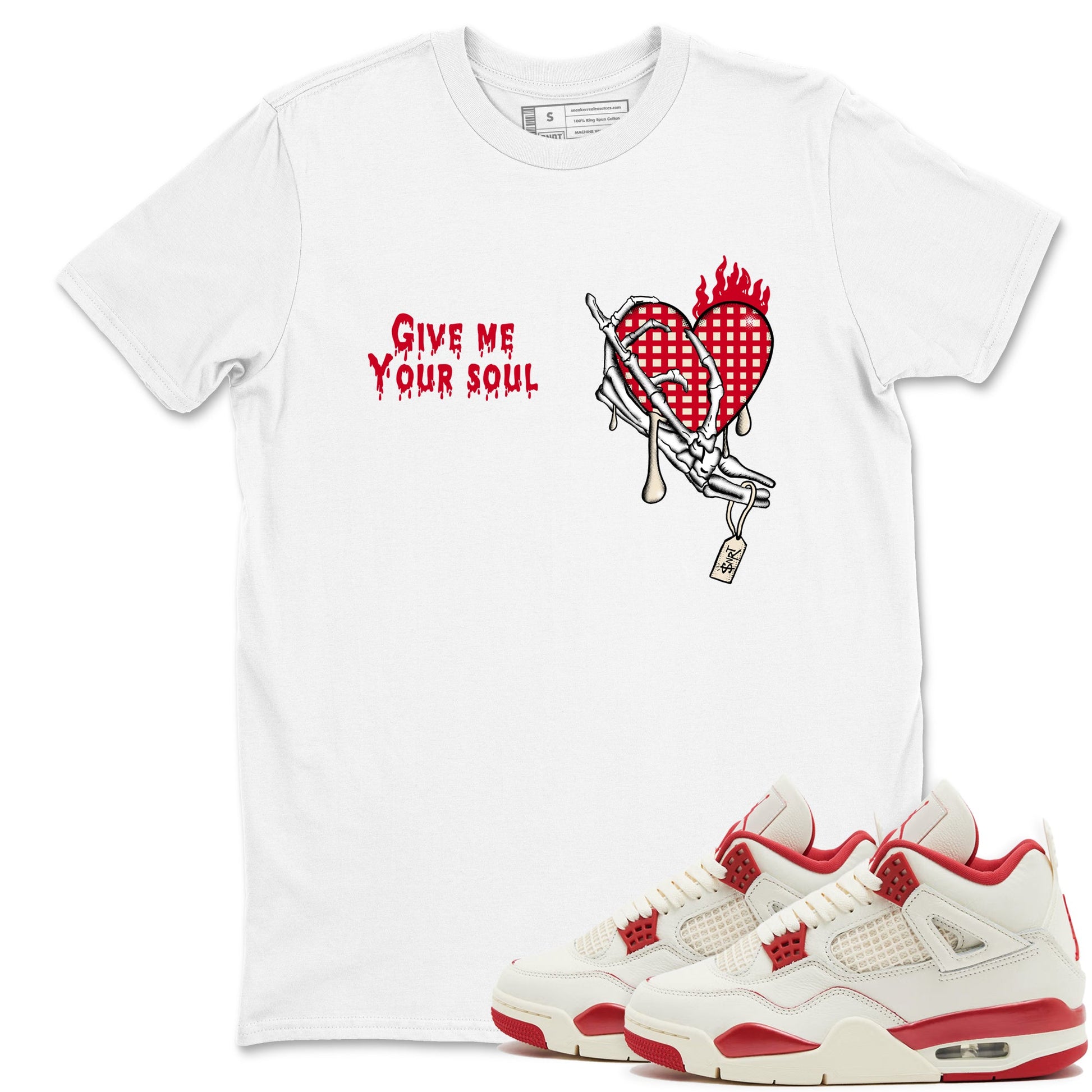 Perfect Valentine's Day Gifts graphic tee  – Graphic Tees To Match Air Jordan 4 Valentines Day – Give Me Your Soul Tee White 1