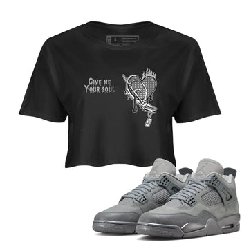 4s Wet Cement shirts to match jordans Give Me Your Soul unique Halloween sneaker tee Air Jordan 4 Wet Cement SNRT Sneaker Release Tees unisex cotton Black 1 Crop Shirts