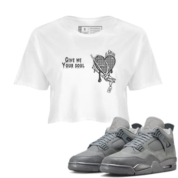 4s Wet Cement shirts to match jordans Give Me Your Soul unique Halloween sneaker tee Air Jordan 4 Wet Cement SNRT Sneaker Release Tees unisex cotton White 1 Crop Shirts