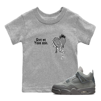 4s Wet Cement shirts to match jordans Give Me Your Soul unique Halloween sneaker tee Air Jordan 4 Wet Cement SNRT Sneaker Release Tees Youth Baby Heather Grey 1 crew neck shirts