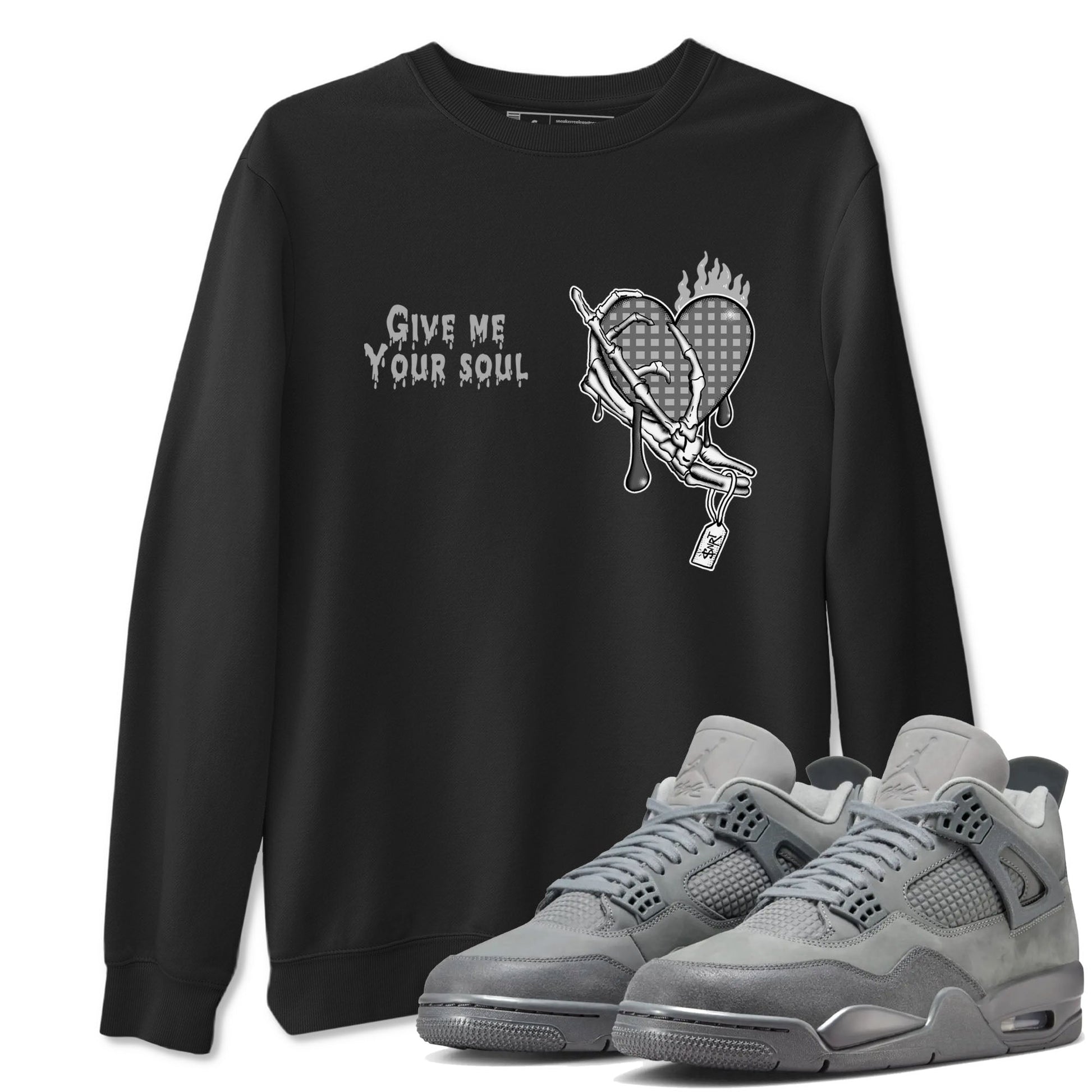 4s Wet Cement shirts to match jordans Give Me Your Soul unique Halloween sneaker tee Air Jordan 4 Wet Cement SNRT Sneaker Release Tees unisex cotton Black 1 crew neck shirts