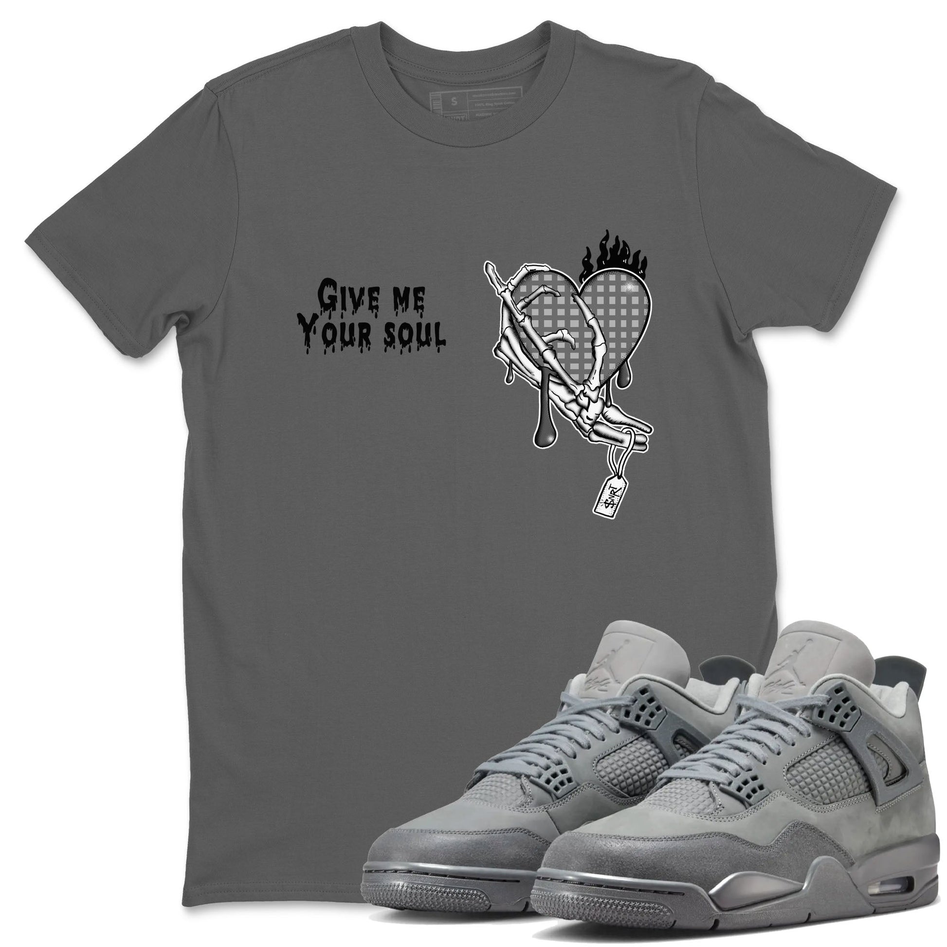 4s Wet Cement shirts to match jordans Give Me Your Soul unique Halloween sneaker tee Air Jordan 4 Wet Cement SNRT Sneaker Release Tees unisex cotton Cool Grey 1 crew neck shirts