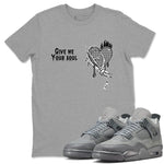 4s Wet Cement shirts to match jordans Give Me Your Soul unique Halloween sneaker tee Air Jordan 4 Wet Cement SNRT Sneaker Release Tees unisex cotton Heather Grey 1 crew neck shirts