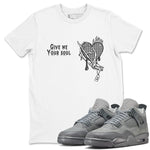 4s Wet Cement shirts to match jordans Give Me Your Soul unique Halloween sneaker tee Air Jordan 4 Wet Cement SNRT Sneaker Release Tees unisex cotton White 1 crew neck shirts