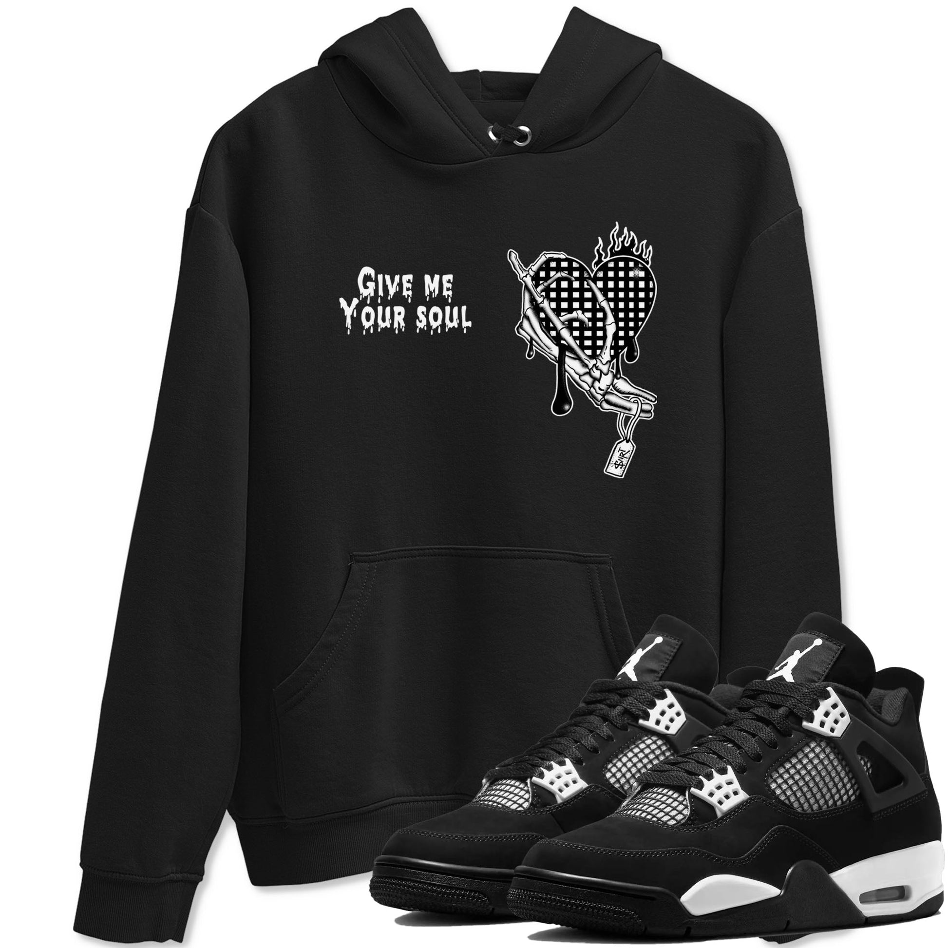 4s White Thunder shirts to match jordans Give Me Your Soul unique Halloween sneaker tee Air Jordan 4 White Thunder SNRT Sneaker Release Tees unisex cotton Black 1 crew neck shirts