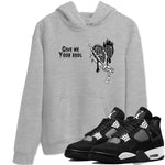 4s White Thunder shirts to match jordans Give Me Your Soul unique Halloween sneaker tee Air Jordan 4 White Thunder SNRT Sneaker Release Tees unisex cotton Heather Grey 1 crew neck shirts