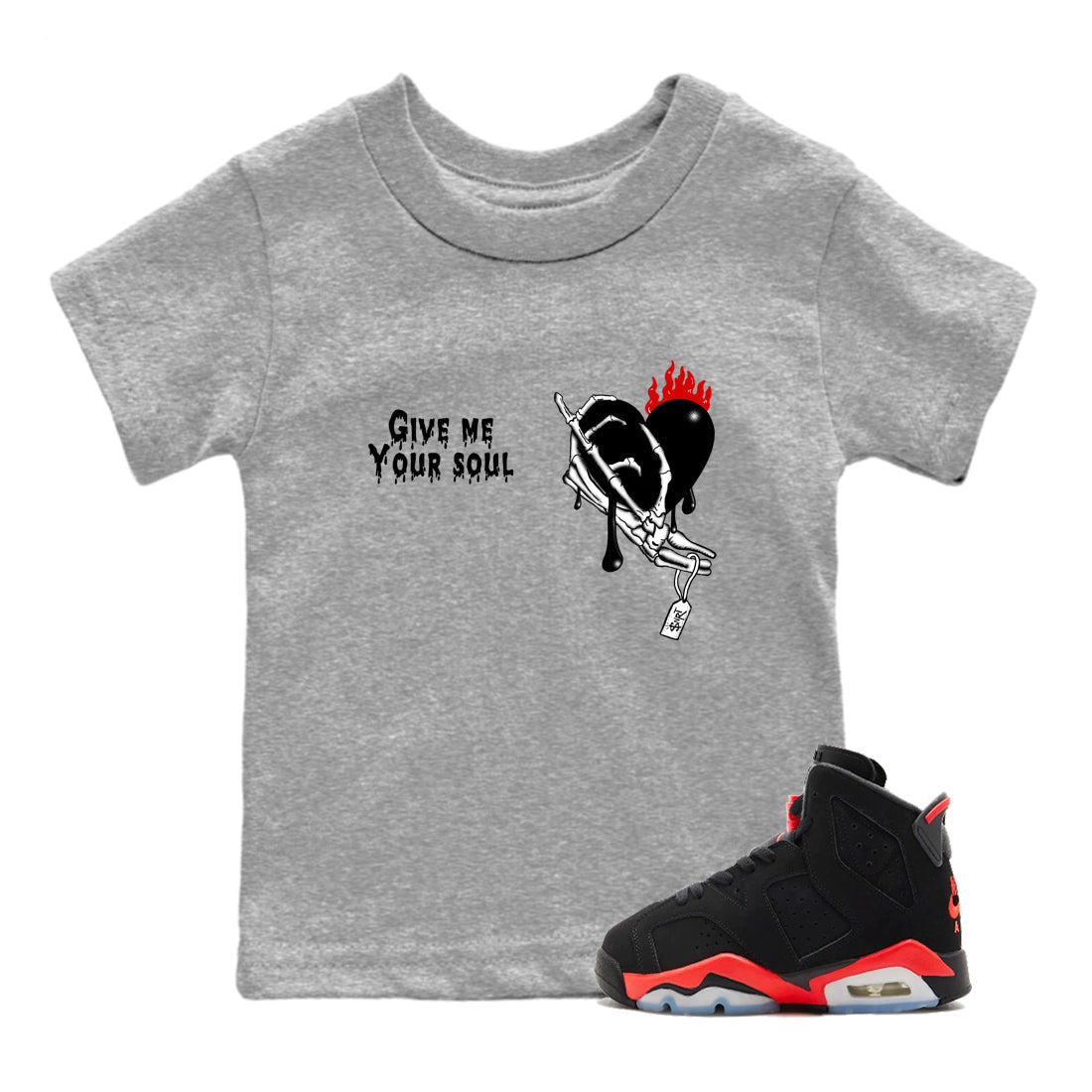 Sneaker match tees – Sneaker Tees To Match Air Jordan 6 Reverse Infrared Shoes – Give Me Your Soul Kids T-Shirt Heather Grey 1