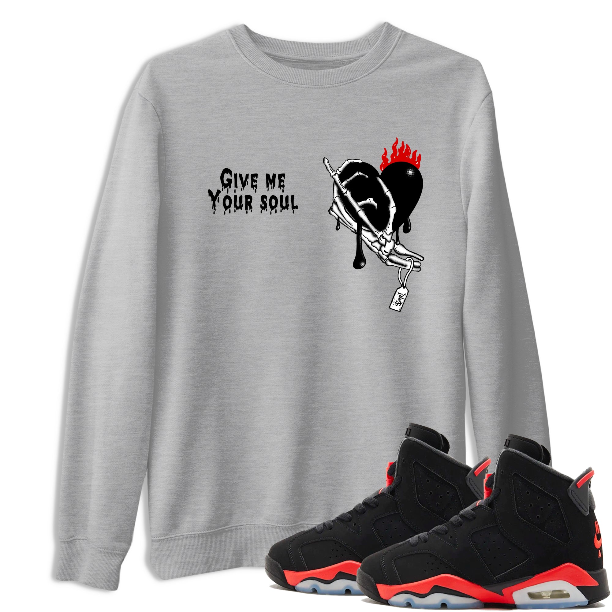 Sneaker match tees – Sneaker Tees To Match Air Jordan 6 Reverse Infrared Shoes – Give Me Your Soul Tee Heather Grey 1